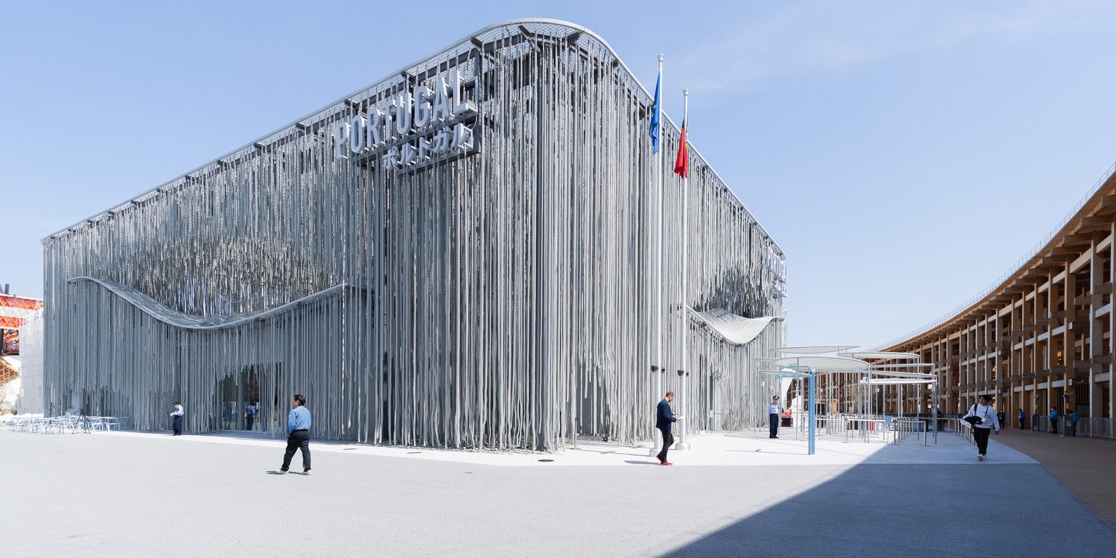 Completed Portugal Pavilion at Expo 2025 Osaka with its suspended rope façade